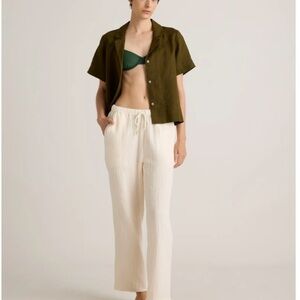NWT Quince 100% Organic Cotton Cream Gauze Straight Leg Pants Size Small Resort